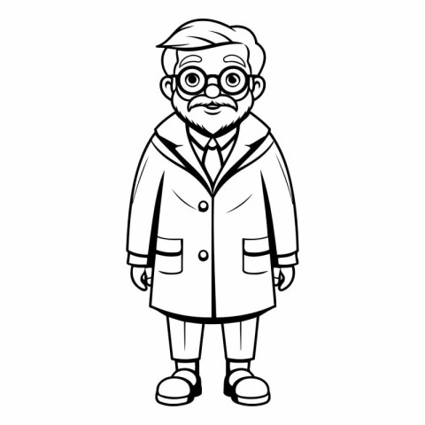 old man with glasses and coat cartoon vector illustration graphi