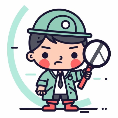 Cute Cartoon Boy with magnifying glass.