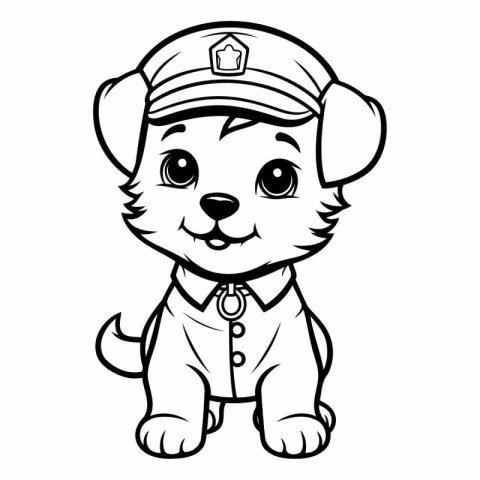 Black and White Cartoon Illustration of Cute Puppy Sailor Animal