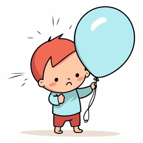 Cute little boy with balloon in cartoon style.