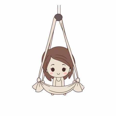 cute little girl hanging on a swing cartoon vector illustration