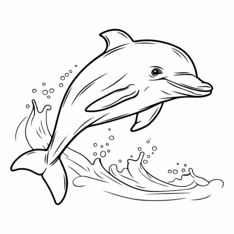 Dolphin jumping out of water. Coloring book for children.