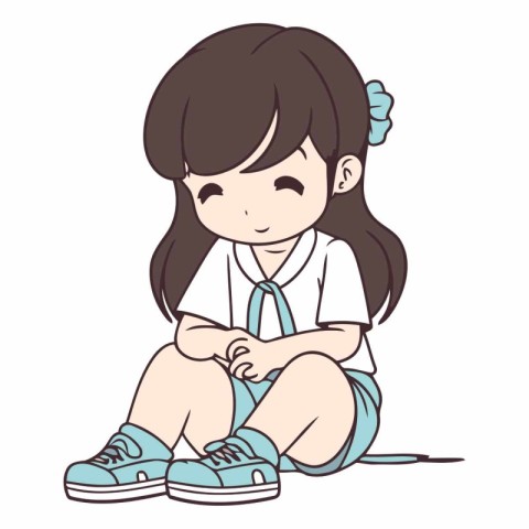 Illustration of a little girl sitting on the floor with her legs