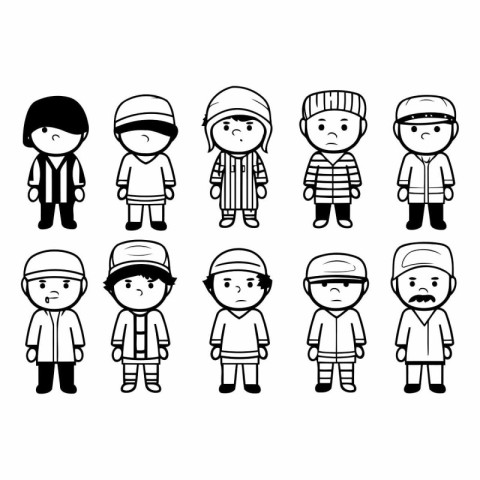 Set of people wearing winter clothes. Cartoon style.