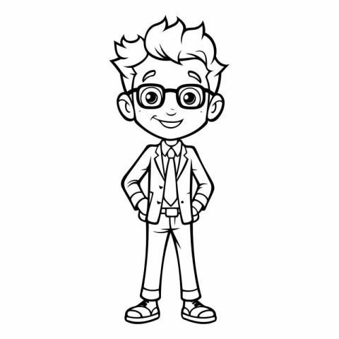 cute cartoon boy in casual clothes with glasses vector illustrat