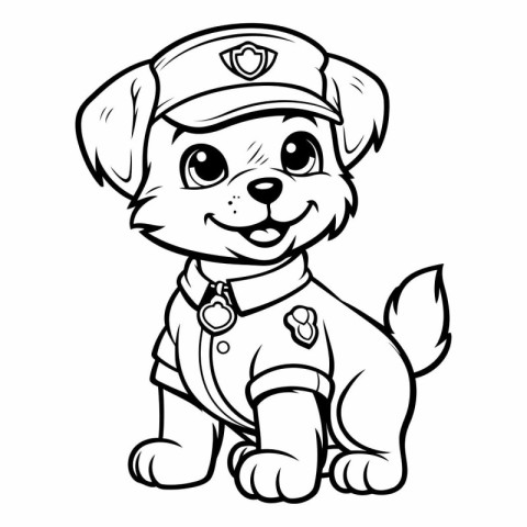 Black and White Cartoon Illustration of Cute Puppy Police Dog or