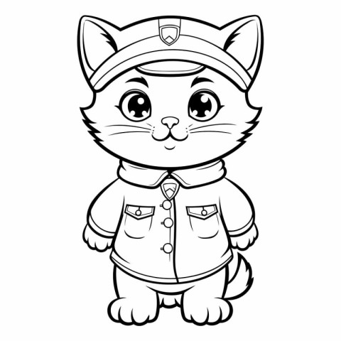 Black and White Cartoon Illustration of Cute Cat Sailor Characte