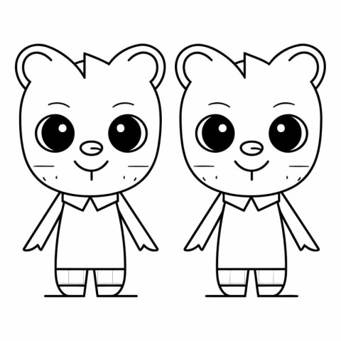 Cute kawaii cats in outline style.