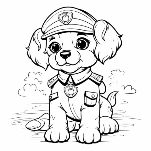 Black and White Cartoon Illustration of Cute Puppy Police Dog An