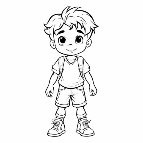 Cute little boy cartoon on white background for coloring book.