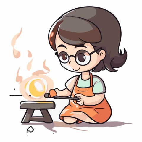 Illustration of a Cute Girl Making a Firework on anvil