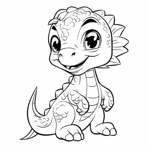 Cute Cartoon Dinosaur - Coloring book for adults vector illustra