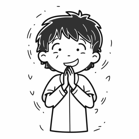 Illustration of a Kid Boy Wearing a Shirt and Praying