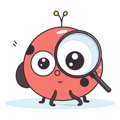 Ladybug with magnifying glass. Cute cartoon vector illustration.