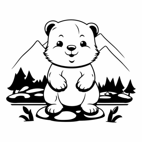 Cute bear sitting on a rock and smiling.