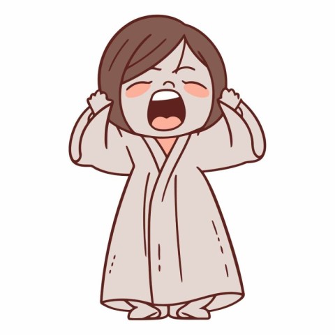 Illustration of a Crying Girl Wearing a Bathrobe.