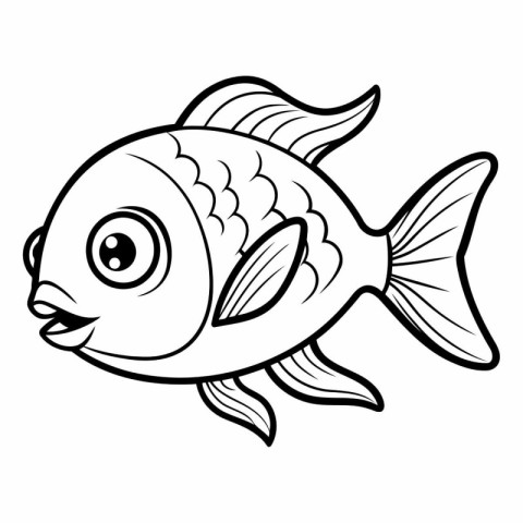 Black and White Cartoon Fish Coloring Book Vector Illustration I