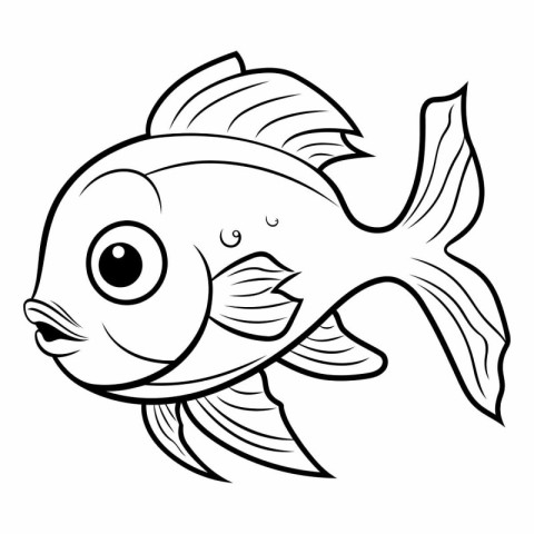 Black and White Cartoon Illustration of Cute Fish Animal Charact