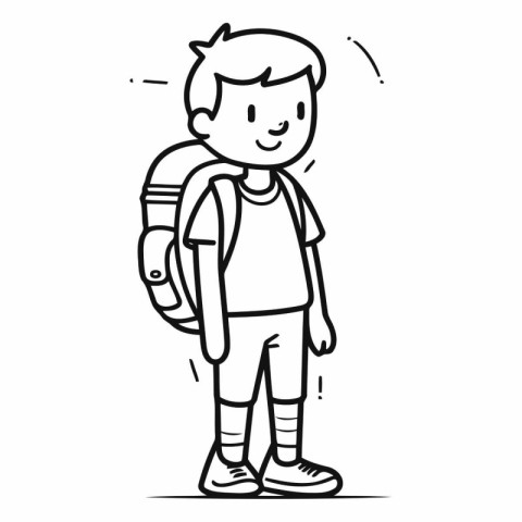 Boy with a backpack in doodle style.