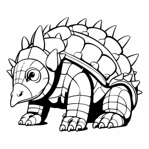 Black and White Cartoon Illustration of Cute Tortoise Animal for