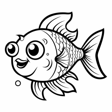 Illustration of a Cute Fish Cartoon Character for Coloring Book