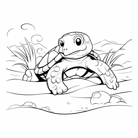 Coloring book for children. Turtle on the beach