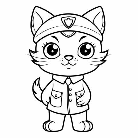 Black and White Cartoon Illustration of Cute Cat Sailor Characte