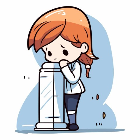 Illustration of a Kid Girl Crying While Posing with a Column