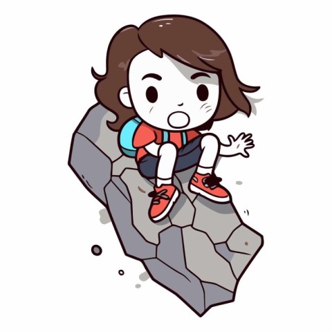 Illustration of a Kid Sitting Down on a Rock While Looking Up