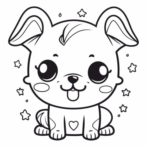 Cute cartoon dog with hearts for coloring book.