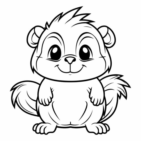 Cute chipmunk - Black and White Cartoon Illustration. Vector