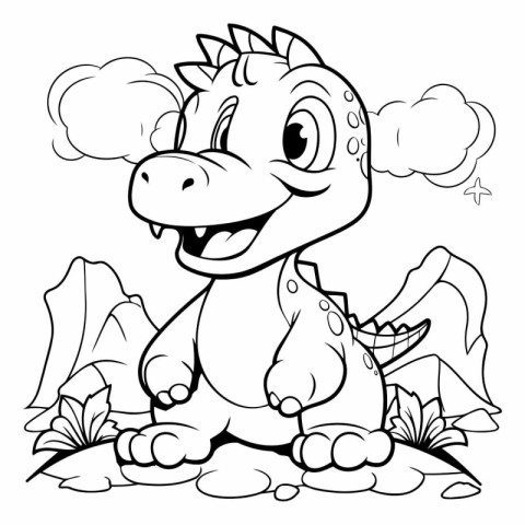 Black and White Cartoon Illustration of Cute Dinosaur for Colori