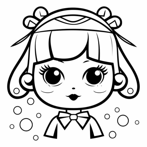 Cute little girl with bow tie for coloring book.