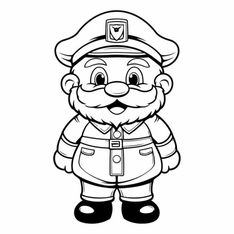 Black and White Cartoon Illustration of Pirate Captain Character