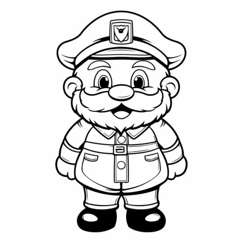Black and White Cartoon Illustration of Pirate Captain Character