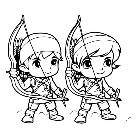 Cupid and Archery Boy and Girl Coloring Page Outline