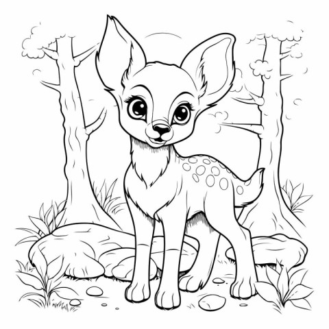 Coloring Page Outline of a Fawn - Vector Illustration