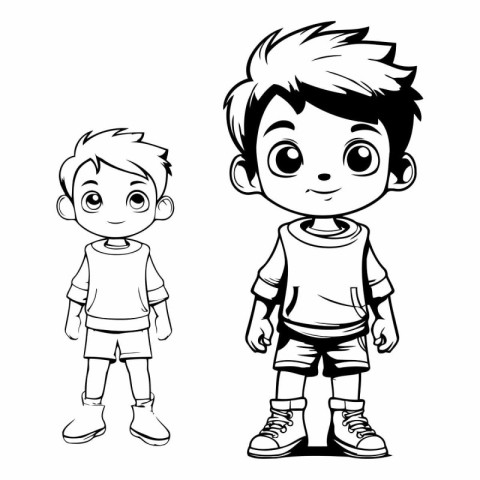 Cute little boy and boy standing and smiling cartoon vector illu