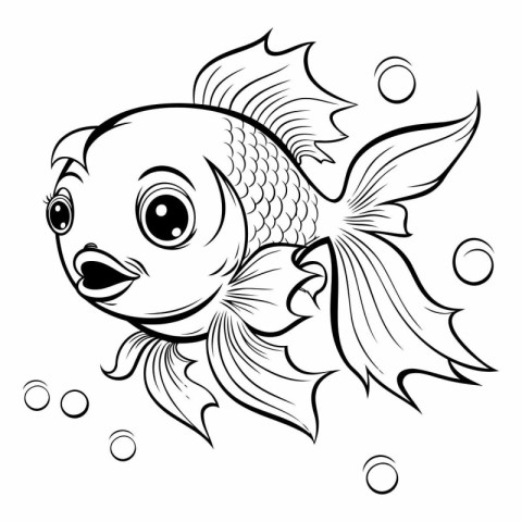 Black and White Cartoon Illustration of Cute Fish Animal Charact