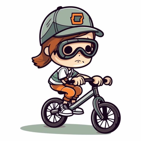 Cute girl riding a bicycle in cartoon style.