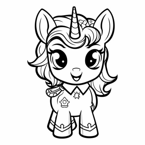 Black and White Cute Unicorn Cartoon Mascot Character Vector Ill