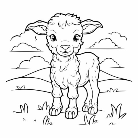 Coloring Page Outline Of Cute Cartoon Sheep Farm Animal Characte