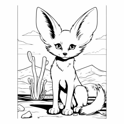 Cute cartoon fox in the desert for coloring book.