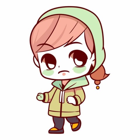 Cute Cartoon Girl in Winter Clothes.