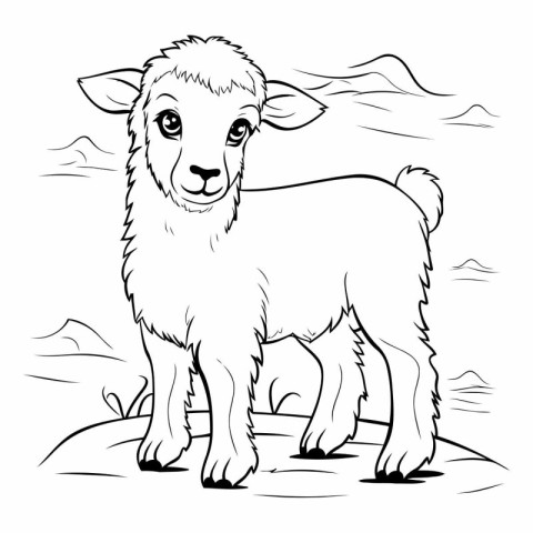 Sheep black and white vector illustration for coloring book or p