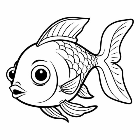 Black and White Cartoon Illustration of Cute Fish Animal Charact