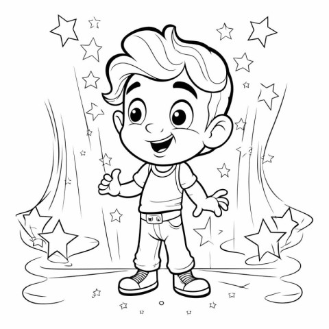 Coloring Page Outline Of cartoon boy with stars on the backgroun