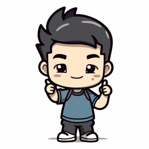 Thumbs up - Cute little boy cartoon character vector illustratio