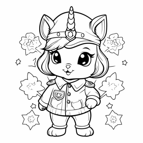 Black and White Cartoon Illustration of Cute Unicorn Fantasy Cha