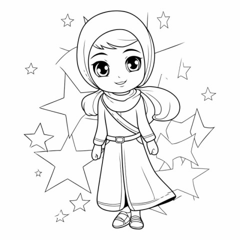 Arabic girl in traditional clothes for coloring book.